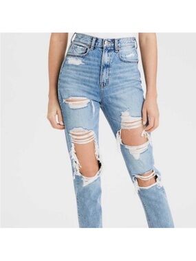 American Eagle Outfitters Distressed Highest rise mom ripped straight leg Jeans